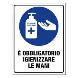 Cartello di obbligo a igienizzare le mani